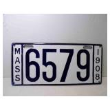 1908 Massachusetts Porcelain License Plate White
