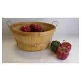 Vintage Bushel Splint Basket w/Faux Bell Peppers