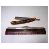 Fancy Antique Barber Comb & Renren Straight Razor
