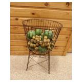 Vintage Metal Tripod Freestanding Basket Filled w/