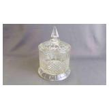 Vintage Diamond-Cut Clear Glass Candy Jar w/Cover