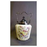 Antique Victorian Wave Crest Floral Biscuit Jar w/