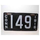 1916 Connecticut Porcelain License Plate Blace w/