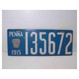 1915 Pennsylvania Porcelain License Plate Baby