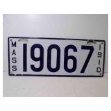 1910 Massachusetts License Plate White Porcelain