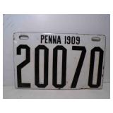 1909 Pennsylvania Porcelain License Plate White w/