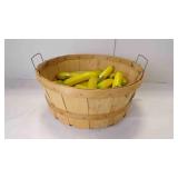 Vintage Wood Splint Bushel Basket w/Faux Bananas