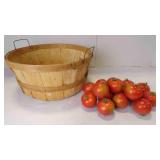Vintage Wood Splint Bushel Basket w/Faux Tomatoes