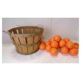 Vintage Wood Bushel Basket Filled w/Faux Oranges