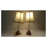 Pair of Vintage Cut-Glass & Brass Table Lamps