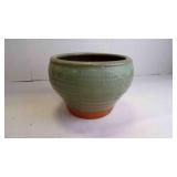 Fluted Sage Green & Orange Ceramic Planter Pot