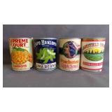 4 Vintage Reproduction Food Cans w/Paper Labels