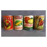 4 Vintage Reproduction Food Cans w/Paper Labels