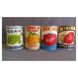 4 Vintage Reproduction Food Cans w/Paper Labels