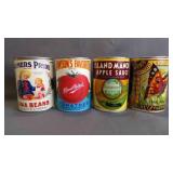 4 Vintage Reproduction Food Cans w/Paper Labels