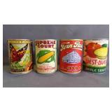 4 Vintage Reproduction Food Cans w/Paper Labels