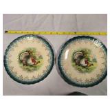 2 Antique Porcelain Turkey Plates, 8" across
