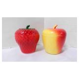 2 Vintage Hazel-Atlas Strawberry & Apple Jam Jars