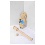 Vintage Wood Cup/Ball Game & Folk Art Wall Pocket
