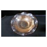 Vintage Floragold Ruffled Rim Glass Bowl