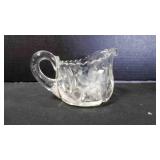 Vintage Deep Etched Glass Pitcher w/Spout & Handle