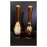 Vintage Amber Hand-Painted Enamel Bud Vases
