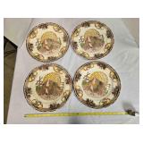 4 King Tom hand-decorated ironstone plates