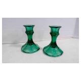 Vintage Emerald Green Glass Candlestick Holders