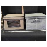 2 Fabric-covered boxes, good condition, 12"x12"