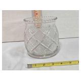 Vintage Cut Glass Jar, Diamond & Fan motif, 5"