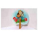 Vintage Mini Kittens & Red Floral Cockade Hand Fan