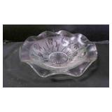 Vintage Ruffled Rim Etched Glass Bowl