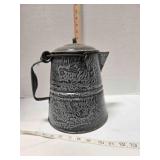 Enameled metal coffee pot, 10" tall