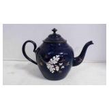 Antique Ceramic Teapot w/Enameled Inner Metal Lid