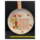 1910 Promotional Calendar Plate, Floral scene, 8"