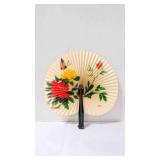 Vintage Mini Chinese Floral Paper Cockade Hand Fan