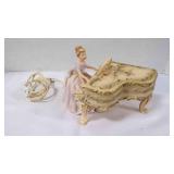 Vintage Porcelain Lady Playing Grand Piano Lamp