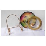 Antique German Plate, Glass Saucer & Metal Stand