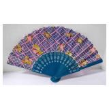 Vintage Spanish Floral Fabric & Wood Foldable Fan
