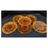 6 Vintage Amber Etched Glass Salad/Dessert Plates