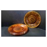 4 Vintage Amber Etched Glass Main Course Plates