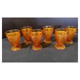6 Vintage Amber Etched Glass Parfait/Tea Goblets