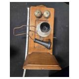 Antique wind up Wood wall telephone, 24" tall