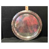 Silver plated tray, 12" across, footed