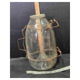 Vintage glass minnow trap, wire cage, 12½" tall