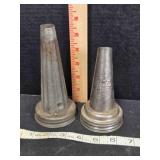 2 vintage screw-on oil can spouts, 6" & 5 " tall