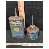 2 Vintage Maytag oil cans, 6" & 4½" tall