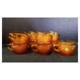 9 Vintage Amber Etched Glass Coffee/Tea Goblets