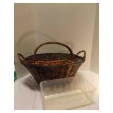 2 Woven Wicker Baskets & A Clear Plastic Storage