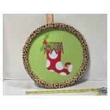 Metal Holiday Tray, Leopard Spot & Elf Stocking